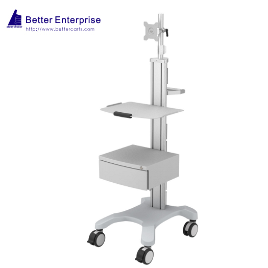 Mobile Equipment Cart with Monitor Mount and Large Storage Drawer